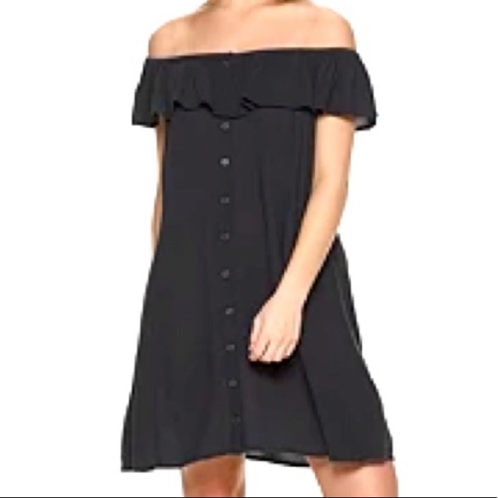Mudd Off the Shoulder Ruffled Button Down Dress XS